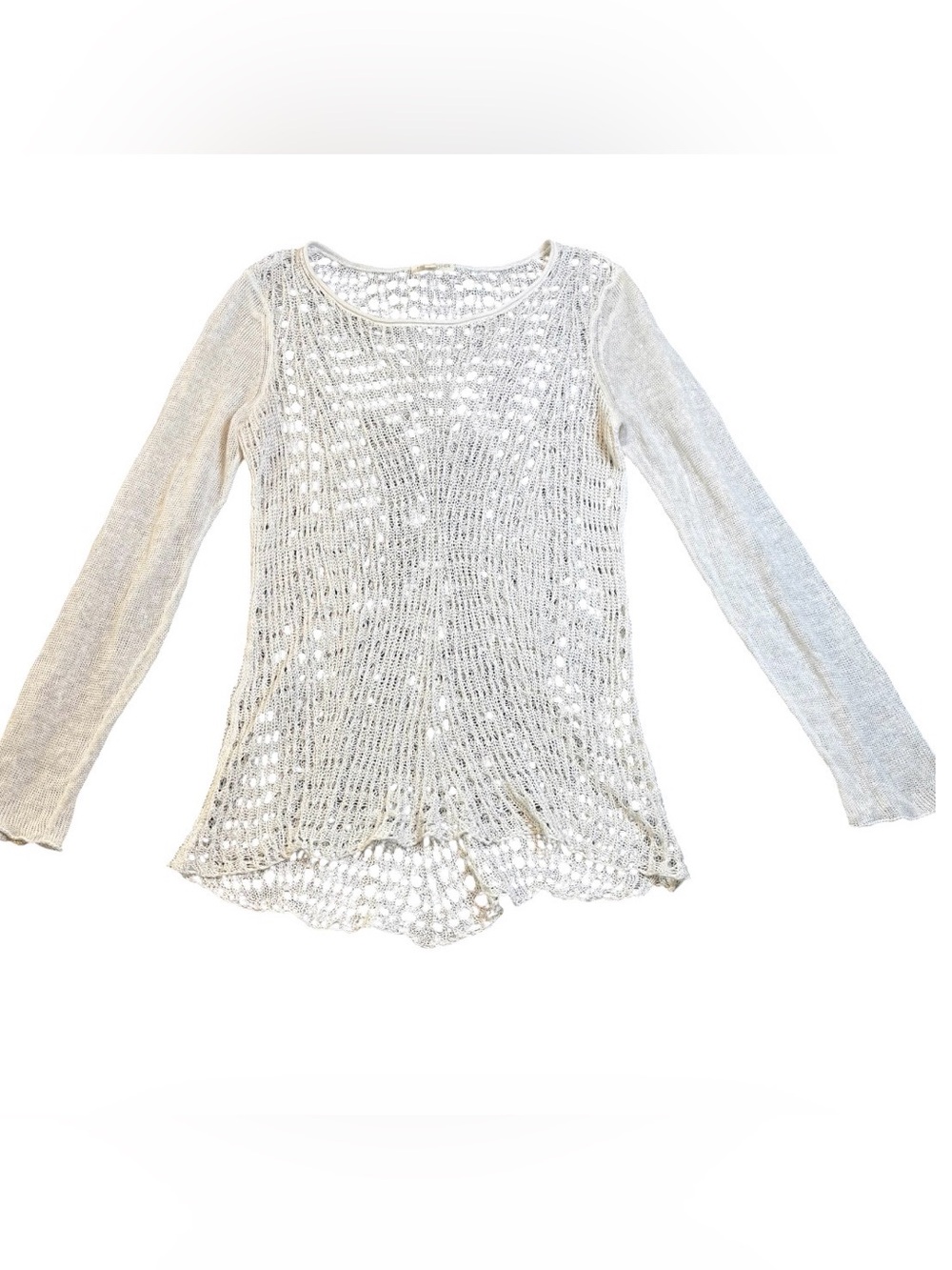 Eileen Fisher Open Knit Tunic Sweater Petite Medium White Mesh Long Sleeve